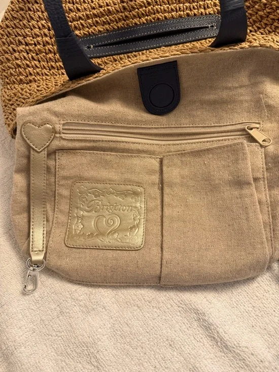 Brighton Lena Straw Tote Blue Leather Trim | Interlok Knot Charm Coastal Chic - Picture 9 of 10